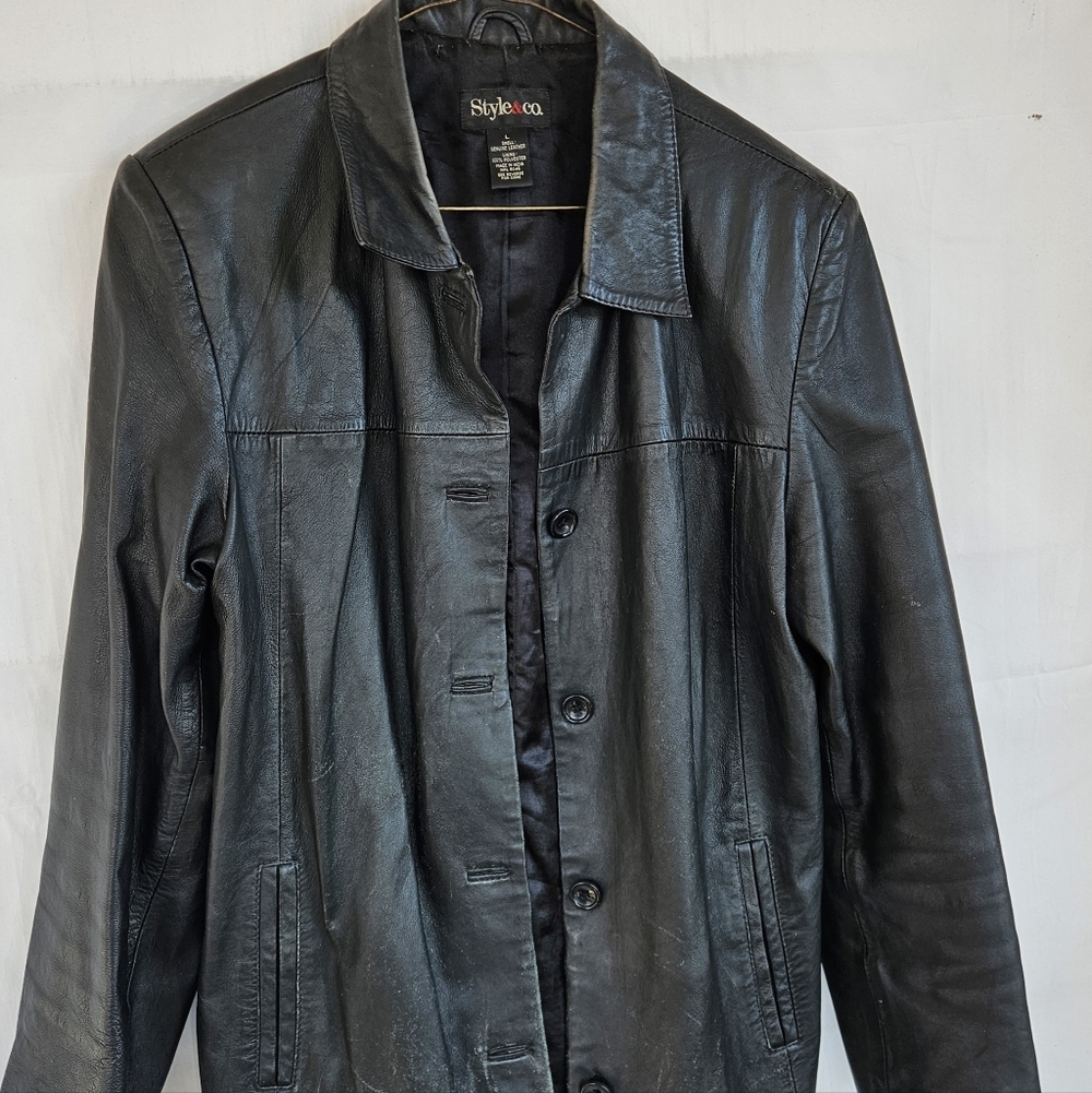 Style & Co. Classic Black Leather Jacket Womens L